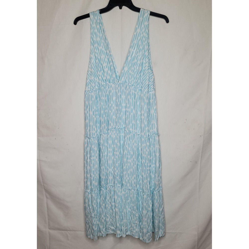 Relaxx by Exist - Blue & White Abstract Tiered V-Neck Maxi Dress - Picture 2 of 6
